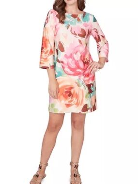 Brand New Ruby Rd. Floral Shift Dress in Pink, Coral & Teal in multiple sizes